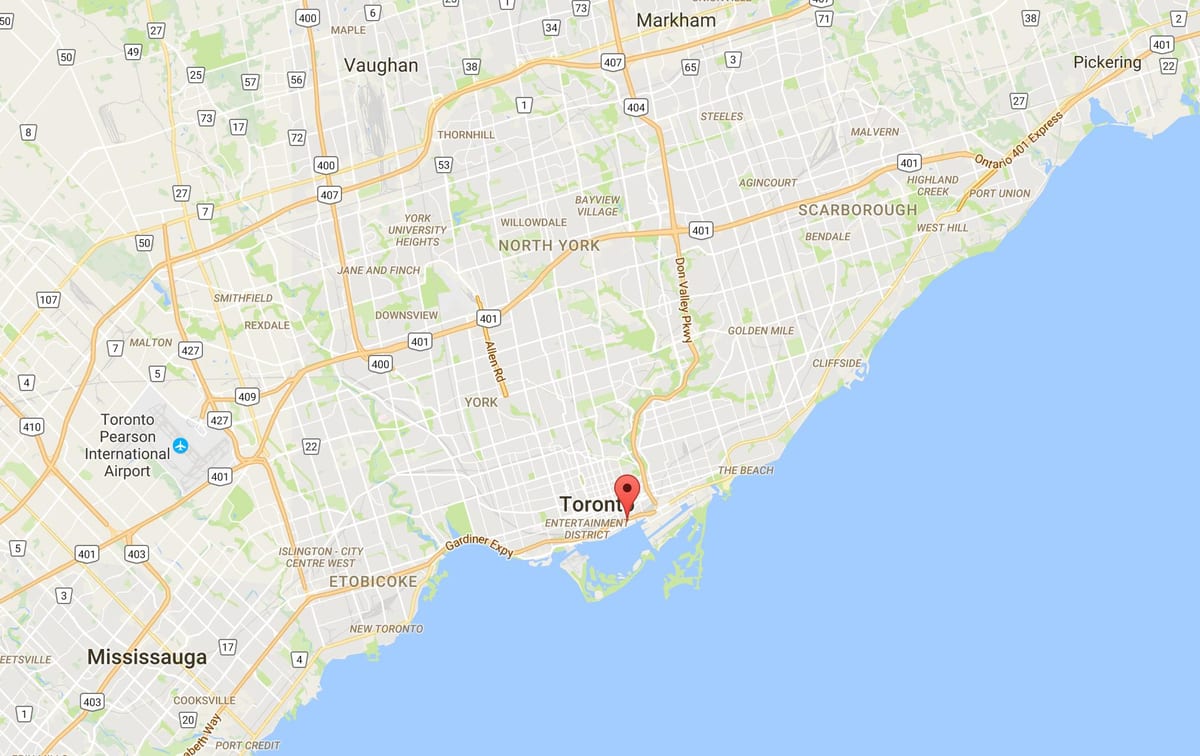 Карта на Источна Bayfront област Торонто