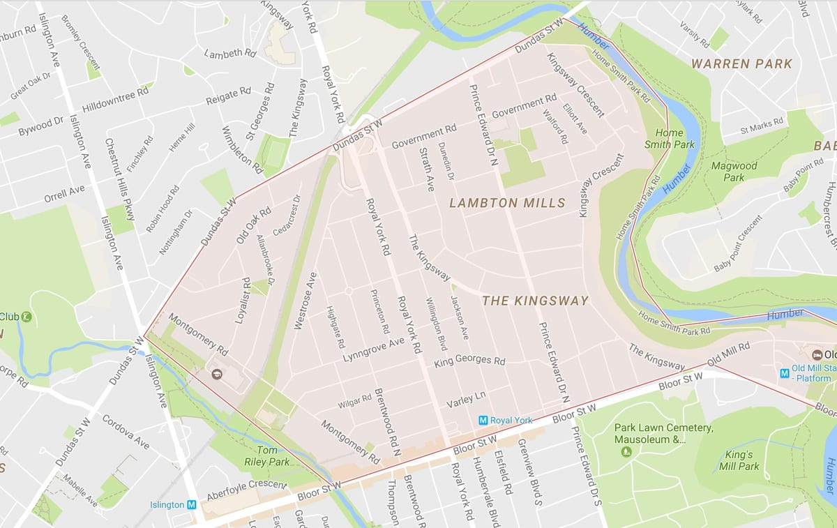 Карта на Kingsway соседство Торонто