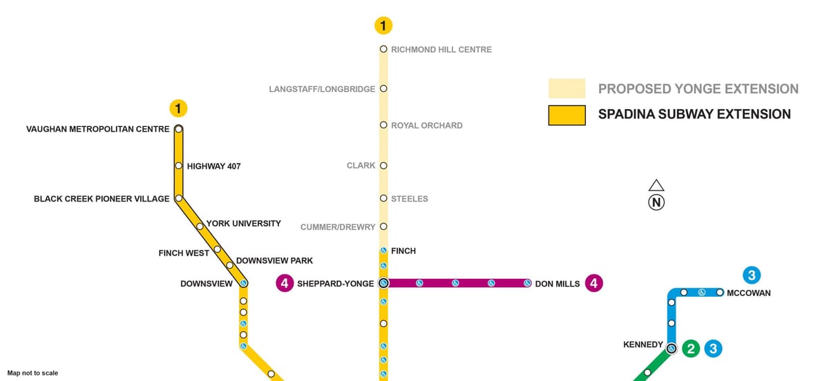Карта на Торонто метрото продолжување