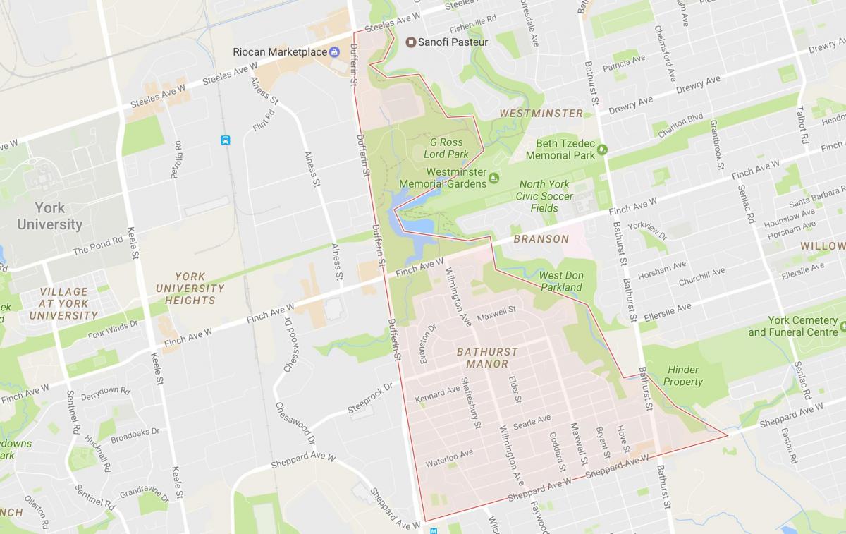Карта на Bathurst Манор соседство Торонто