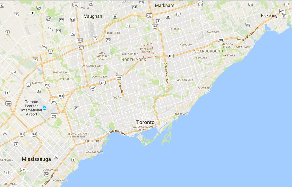 Карта на Bayview Село област Торонто