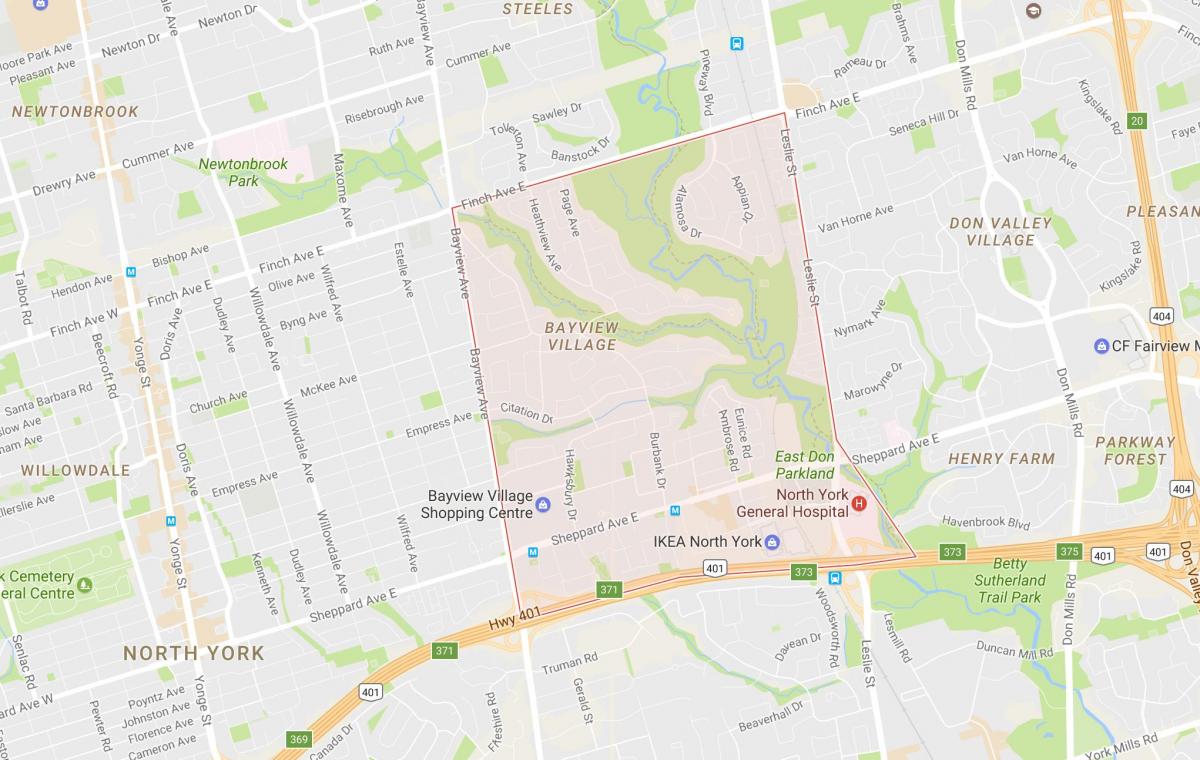 Карта на Bayview Село соседство Торонто