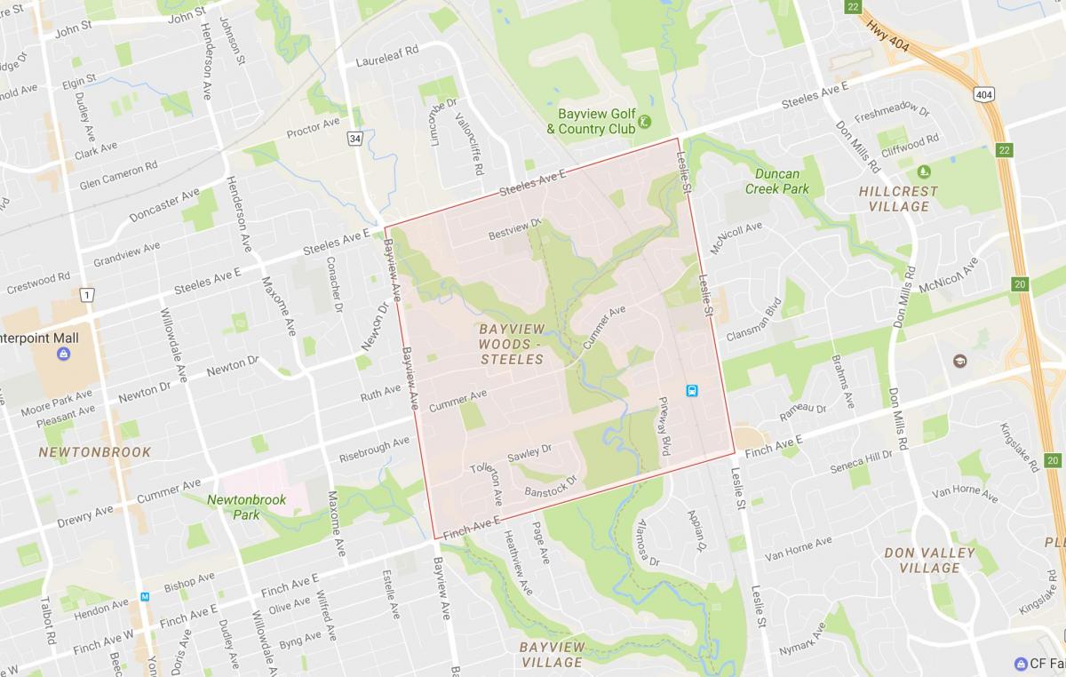 Карта на Bayview Шумата – Steeles соседство Торонто