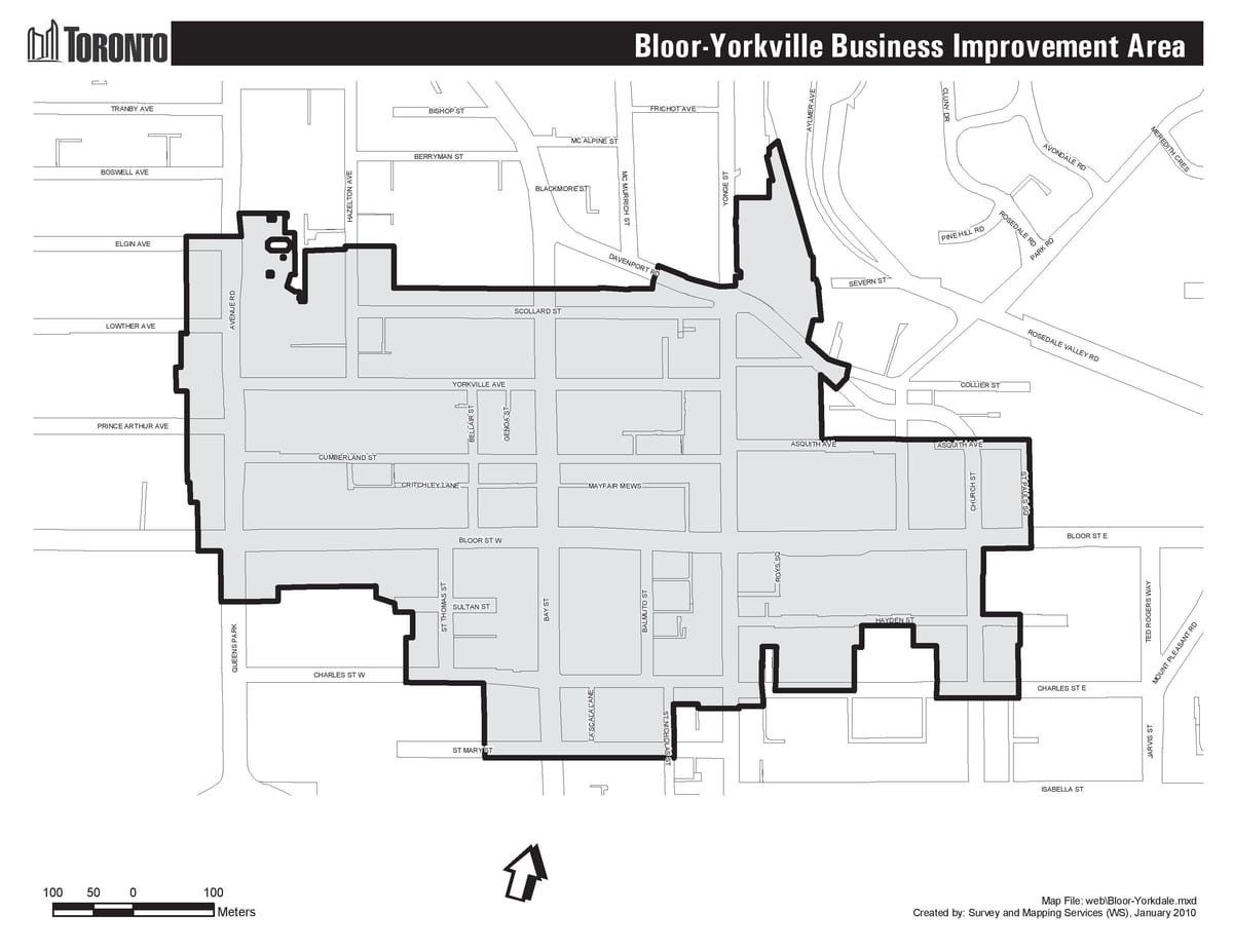 Карта на Bloor Yorkville Торонто boudary