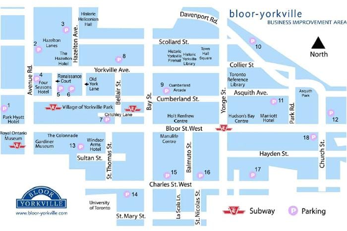 Карта на Bloor Yorkville метрото