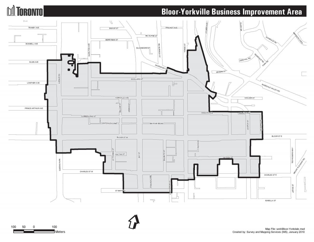 Карта на Bloor Yorkville Торонто boudary