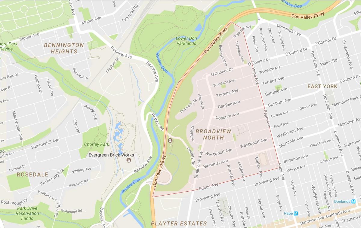 Карта на Broadview Северно соседство Торонто