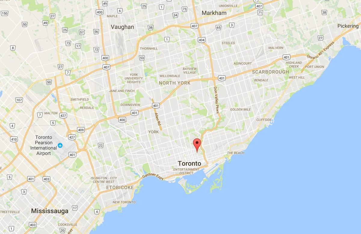Карта на Cabbagetown област Торонто