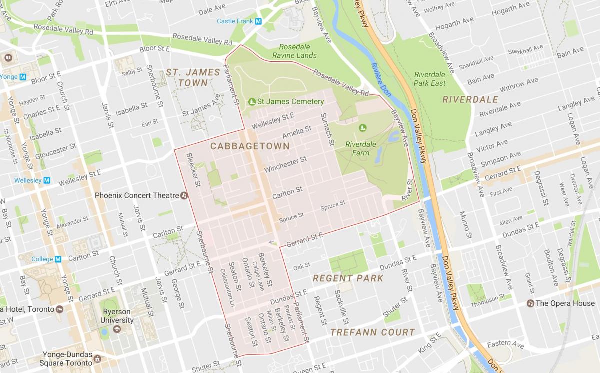 Карта на Cabbagetown соседство Торонто