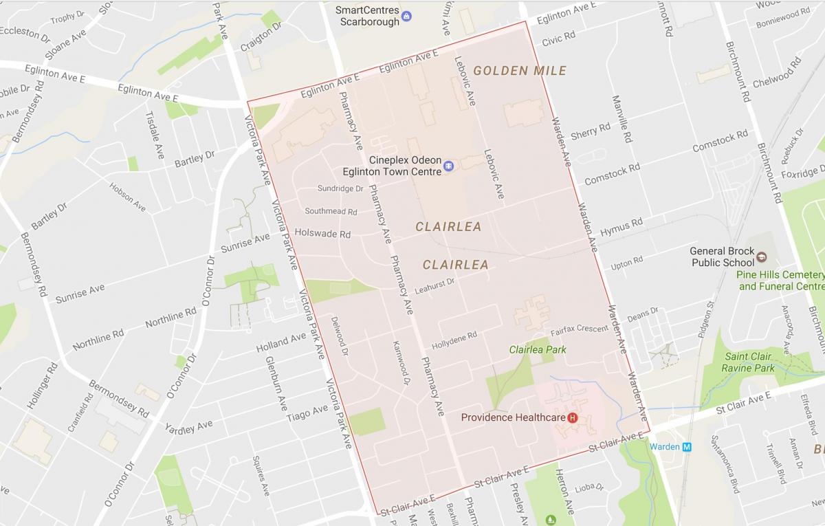 Карта на Clairlea соседство Торонто