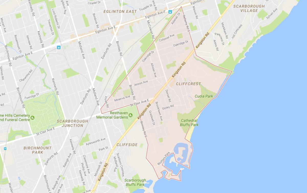 Карта на Cliffcrest соседство Торонто