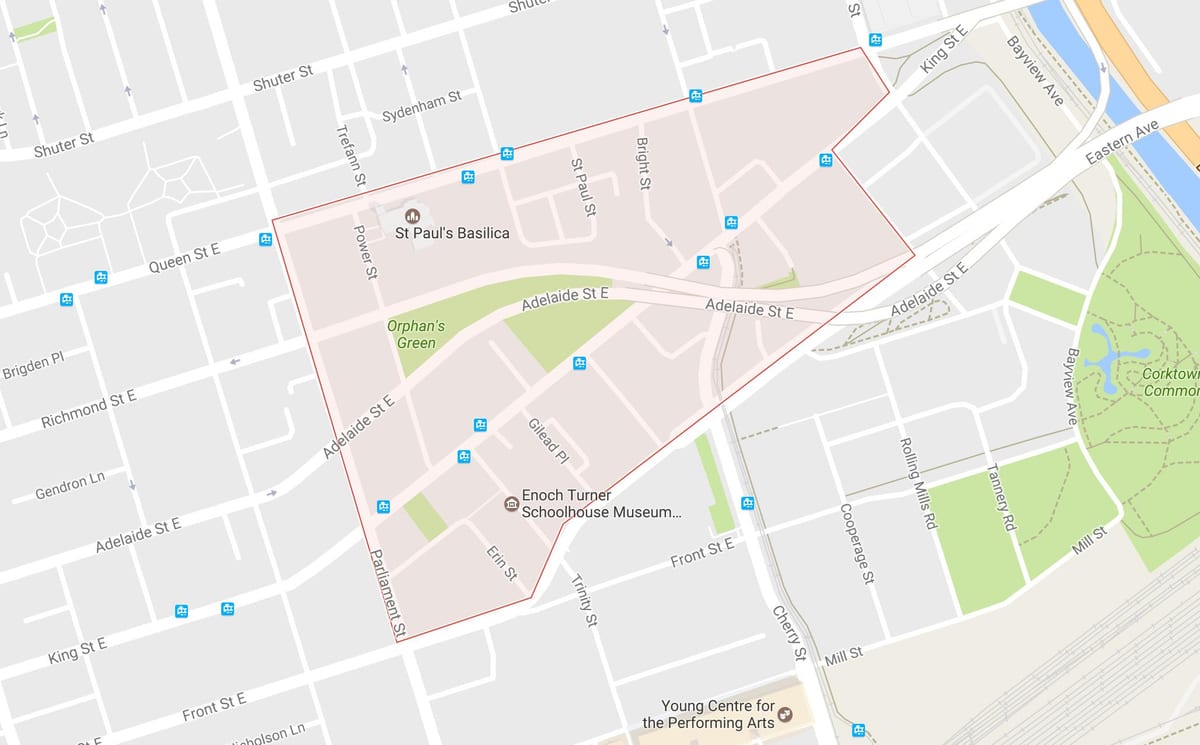 Карта на Corktown соседство Торонто