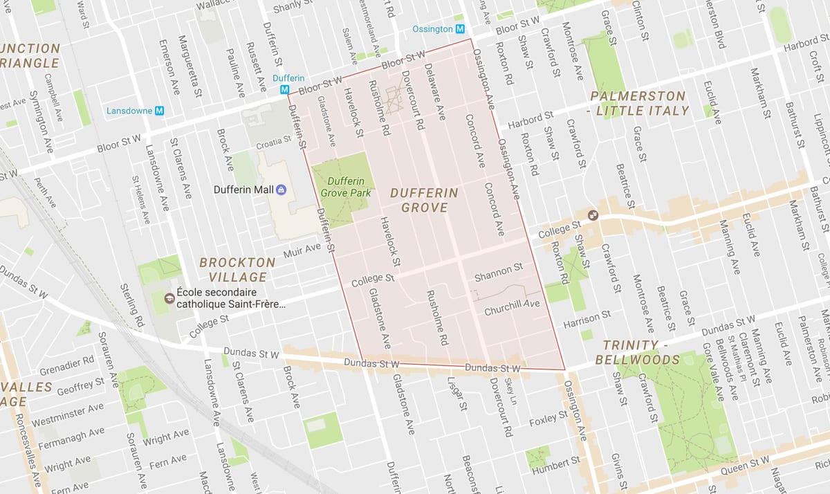 Карта на Dufferin Grove соседство Торонто