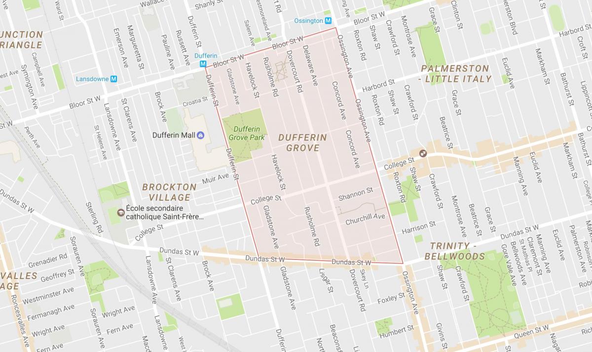 Карта на Dufferin Grove соседство Торонто