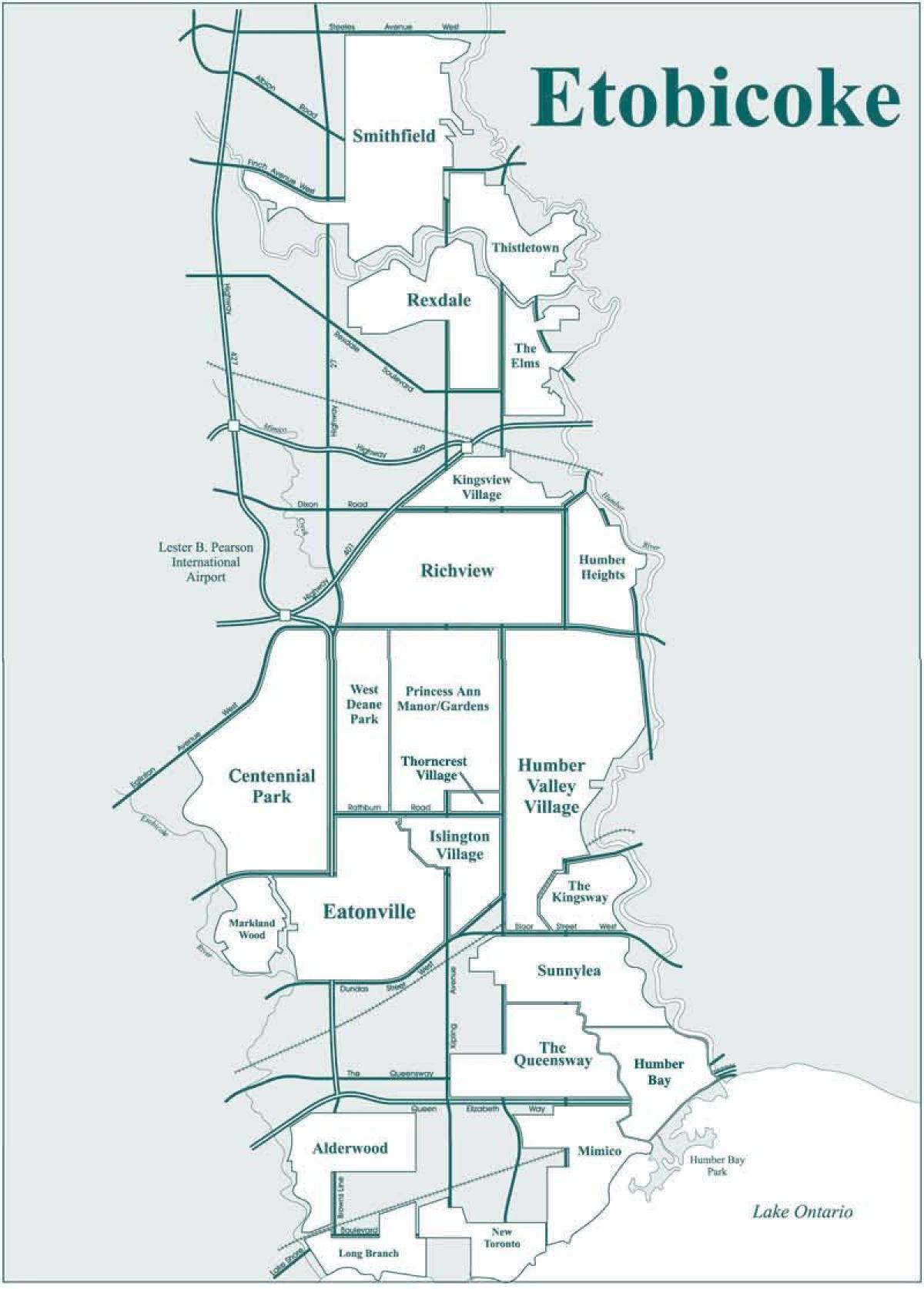 Карта на Etobicoke соседство Торонто