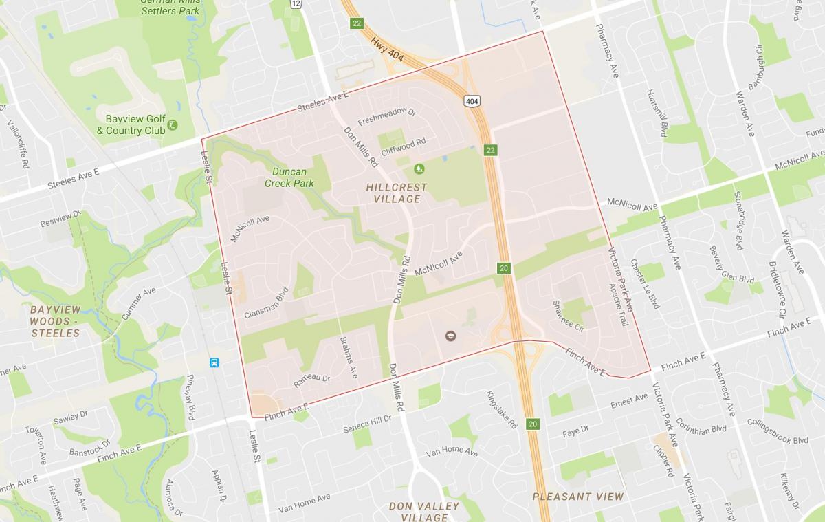 Карта на Hillcrest Село соседство Торонто
