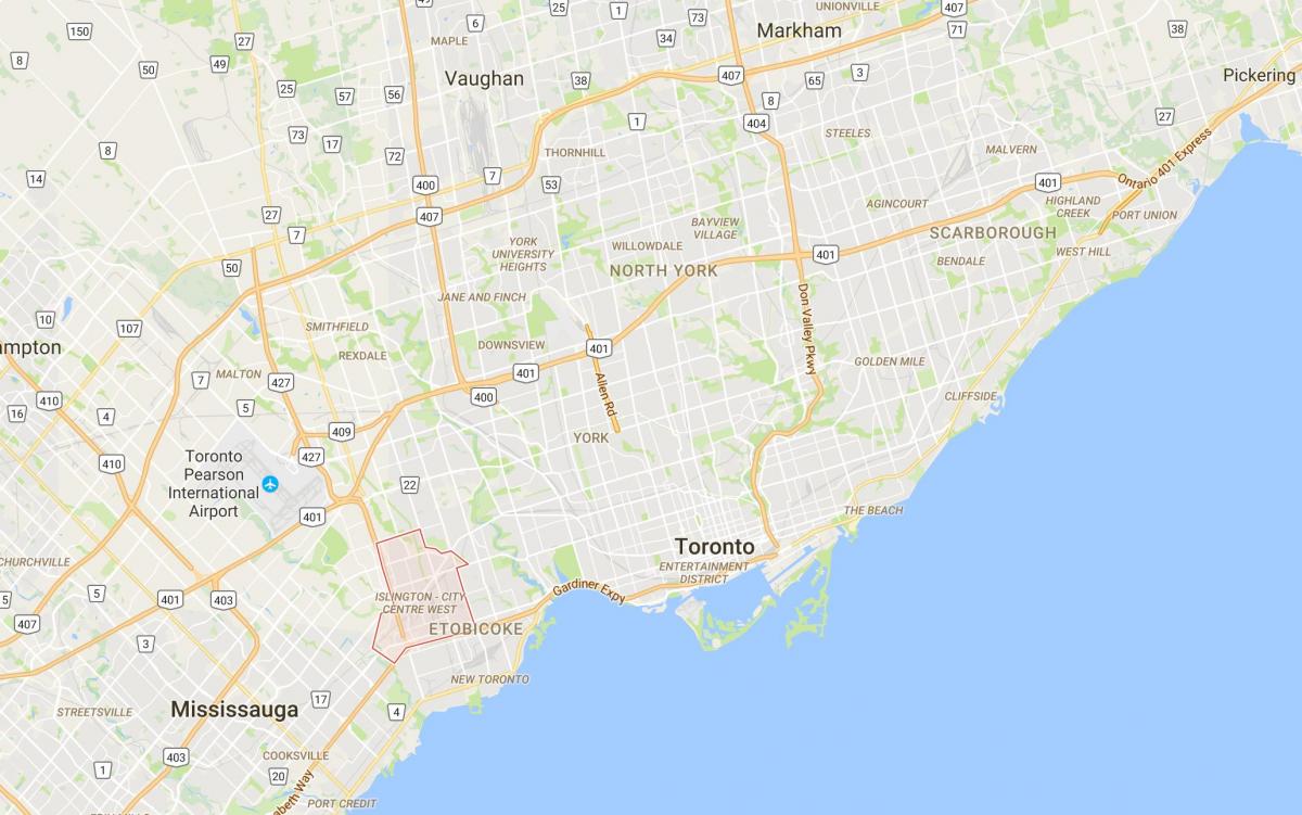 Карта на Islington-во Центарот на Градот Запад Торонто