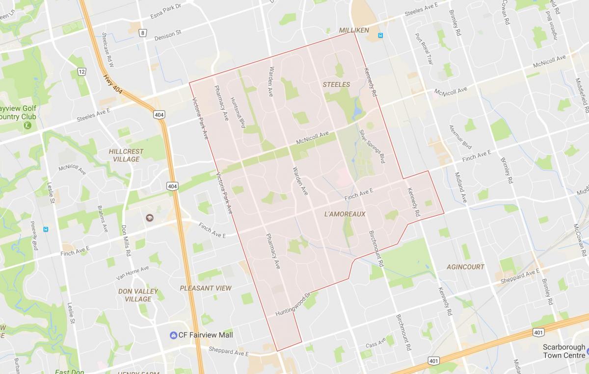 Карта на L'Amoreaux соседство Торонто