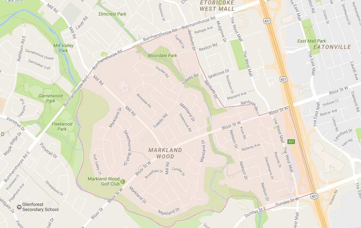 Карта на Markland Дрво соседство Торонто