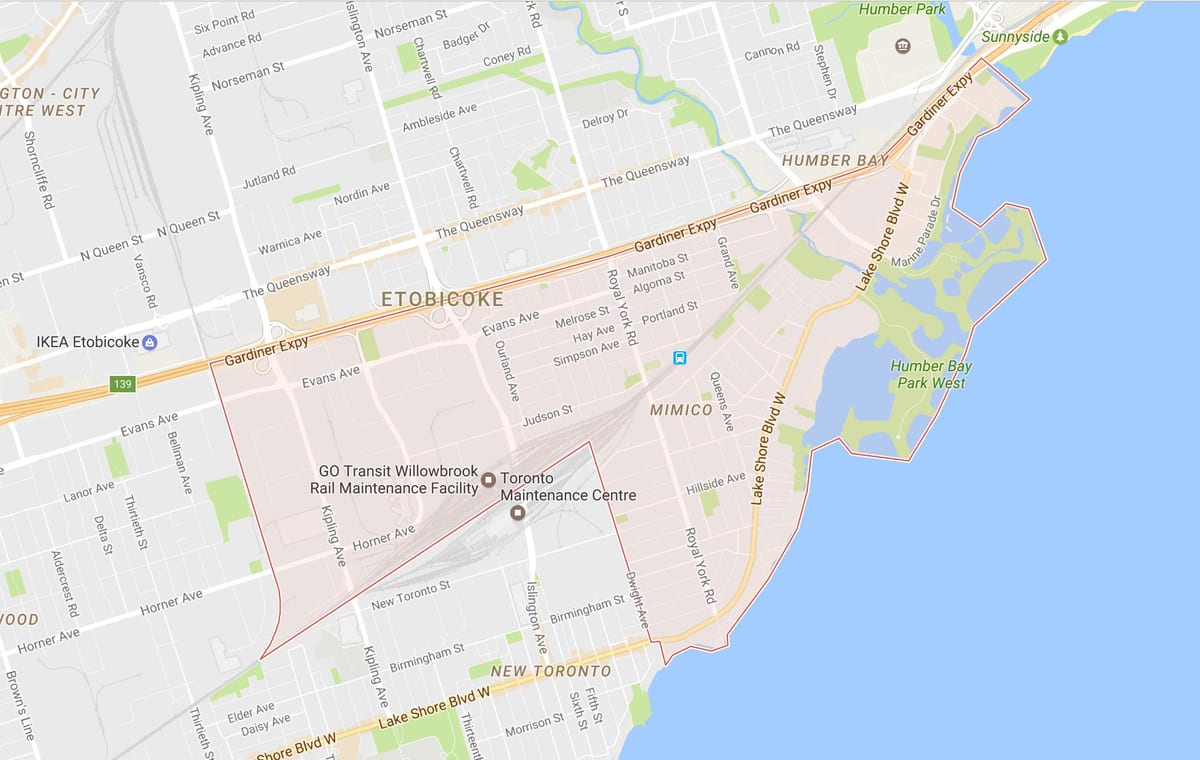 Карта на Mimico соседство Торонто