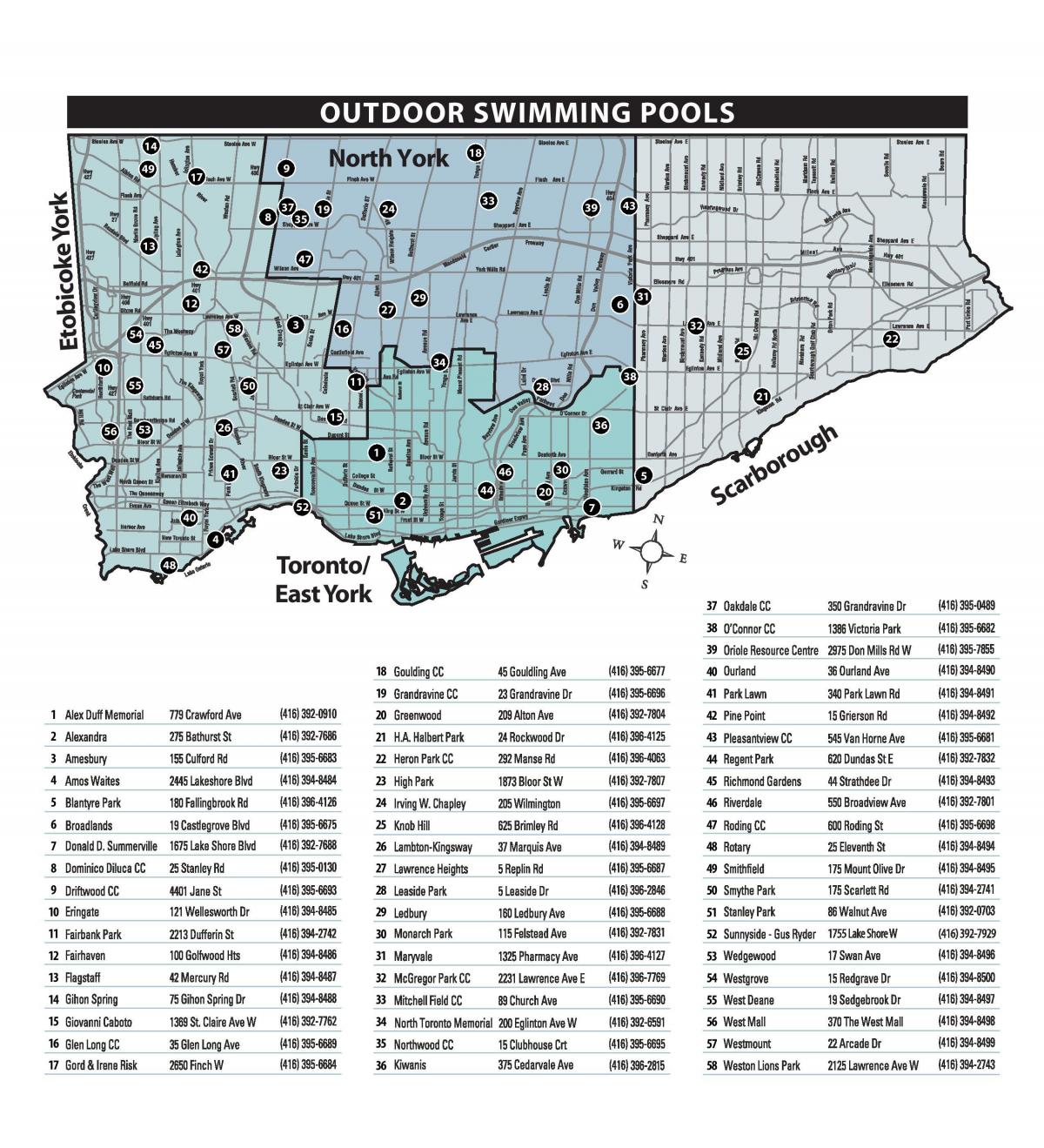 Карта на Outdoor swimming pools Торонто