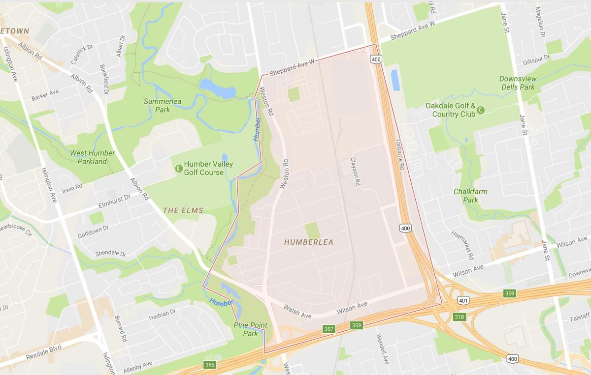 Карта на Pelmo Парк – Humberlea соседство Торонто