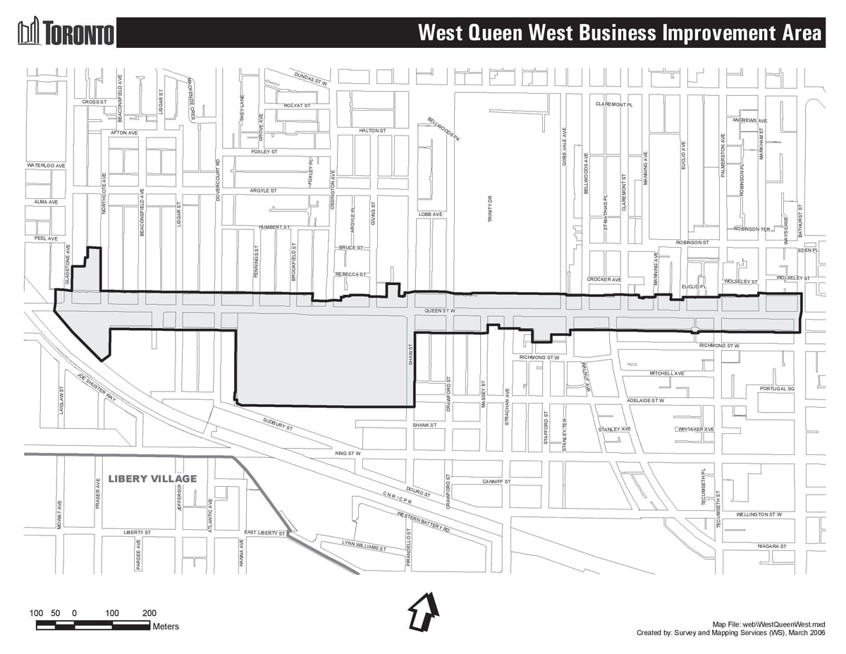 Карта на Queen street west Торонто