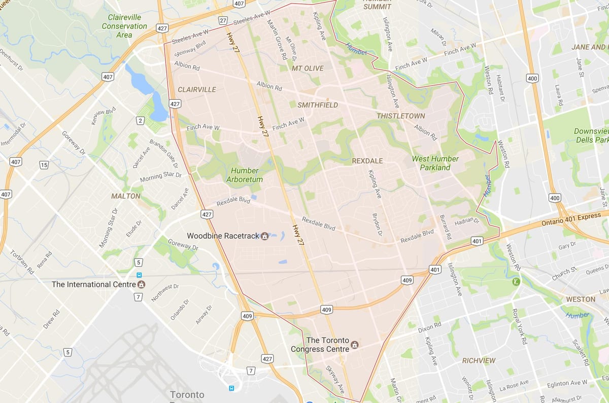 Карта на Rexdale соседство Торонто
