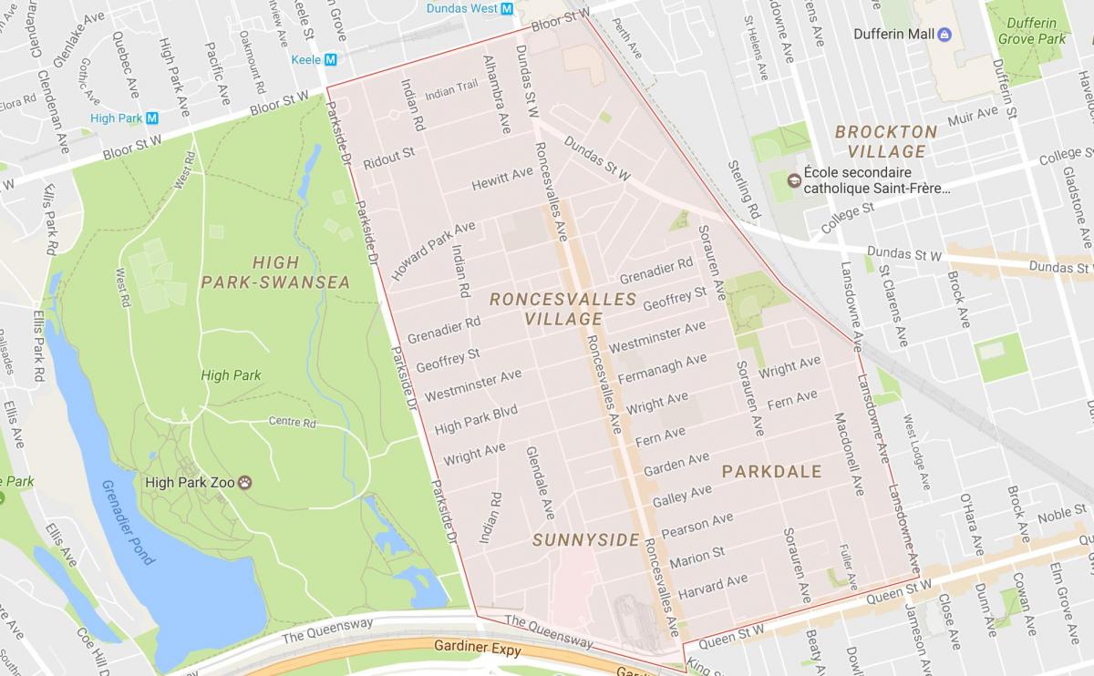 Карта на Roncesvalles соседство Торонто