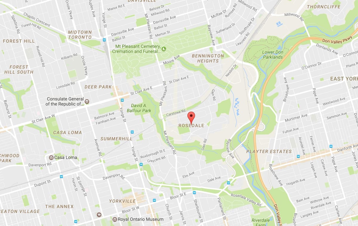 Карта на Rosedale соседство Торонто