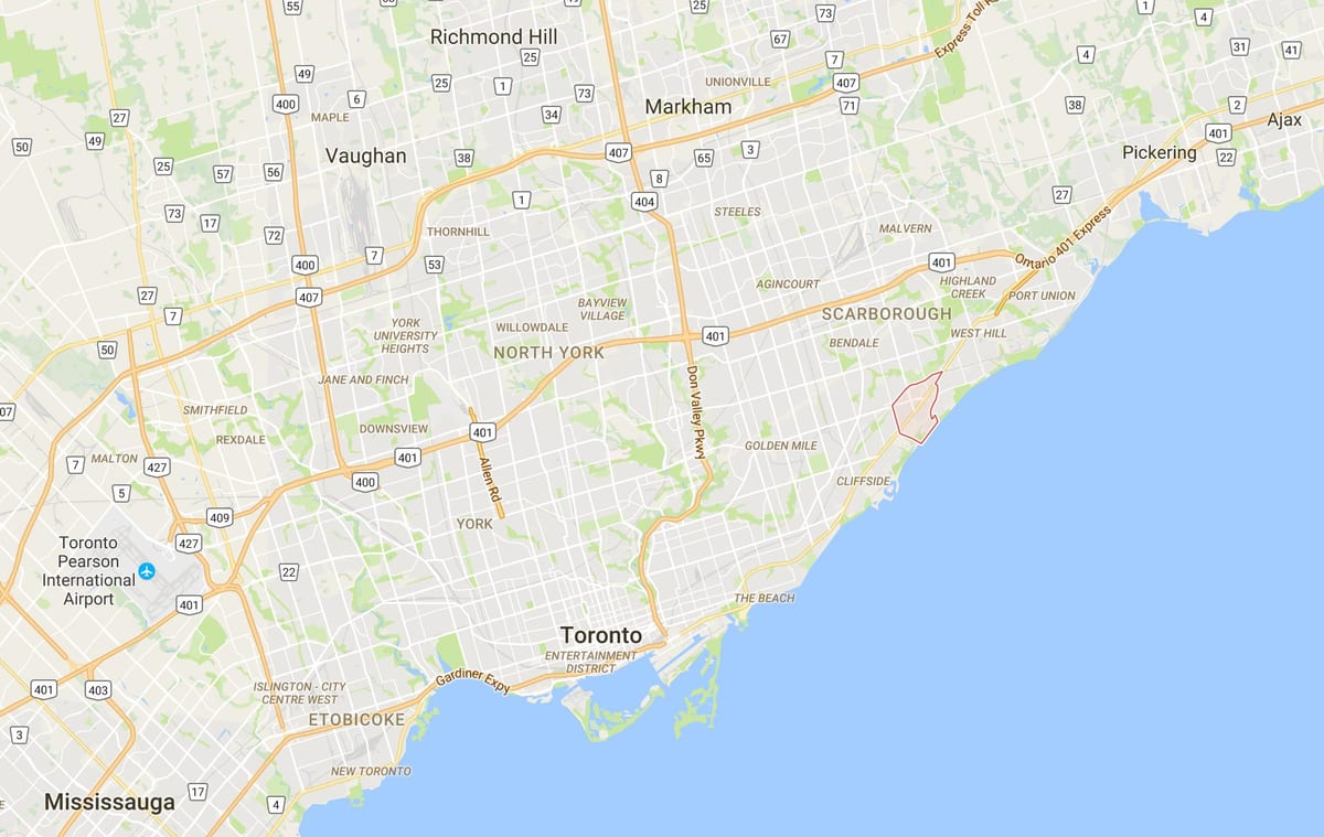 Карта на Scarborough Село област Торонто