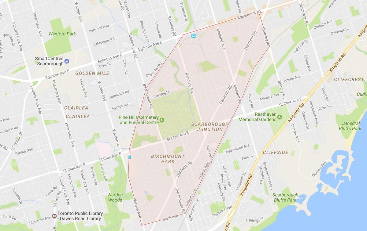 Карта на Scarborough Делница соседство Торонто