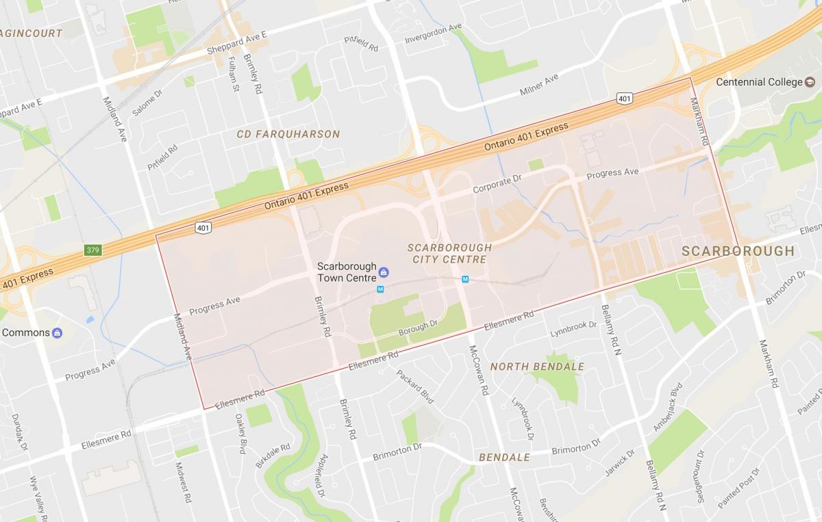 Карта на Scarborough во Центарот на Градот соседство Торонто