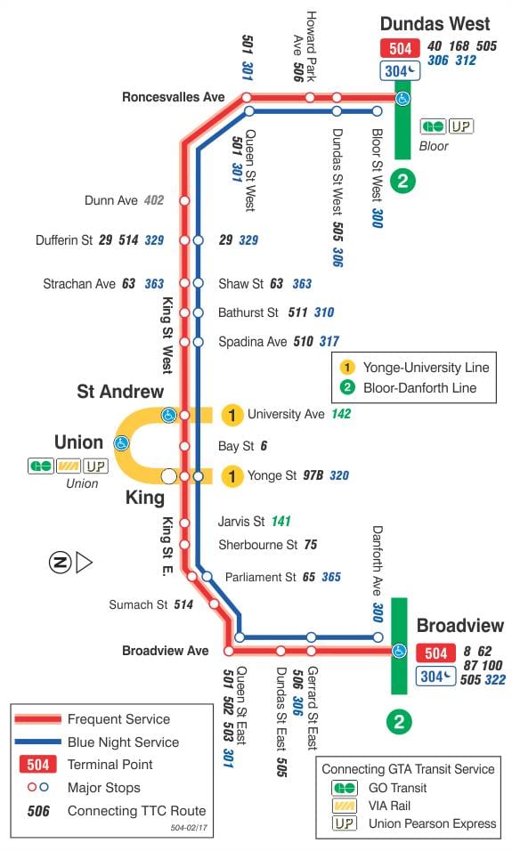 Карта на streetcar линија 504 Кралот