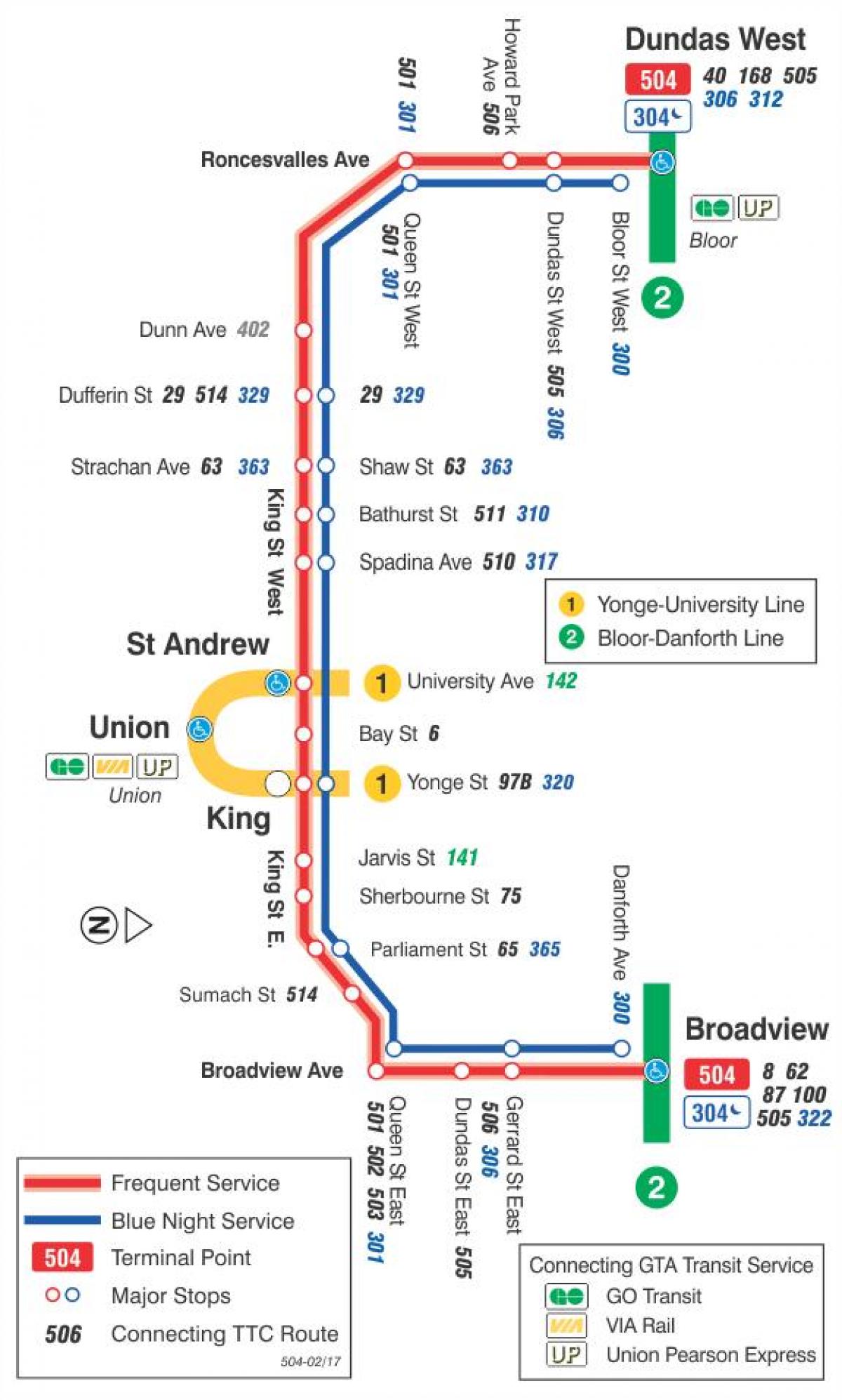 Карта на streetcar линија 504 Кралот