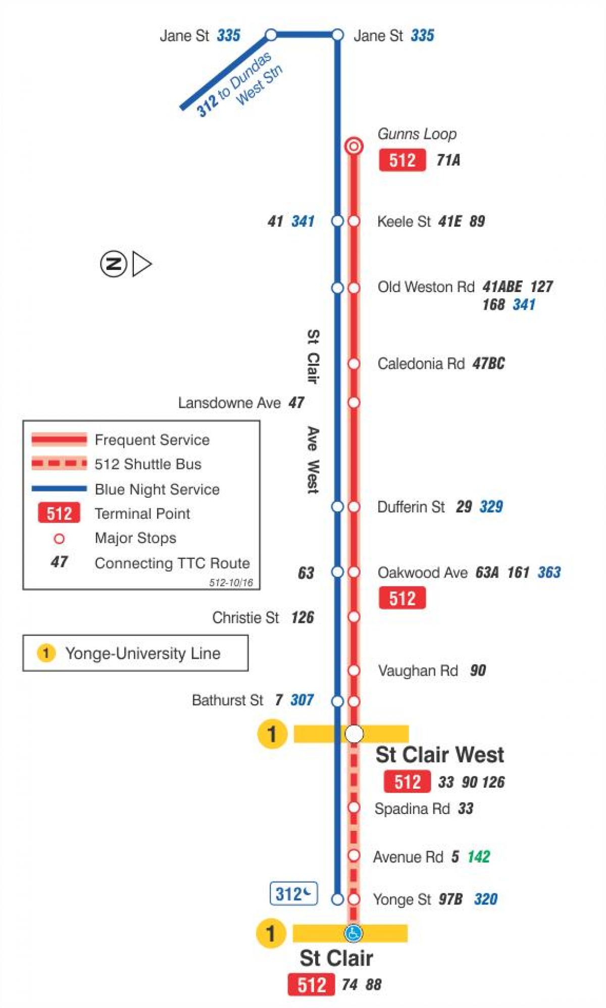 Карта на streetcar линија 512 Св. Клер
