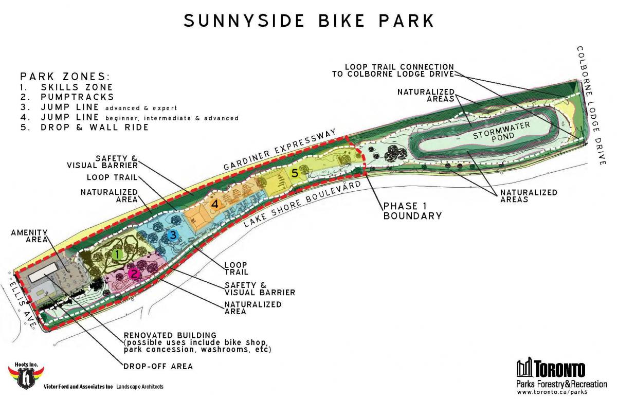 Карта на Sunnyside Велосипед Парк зона Торонто