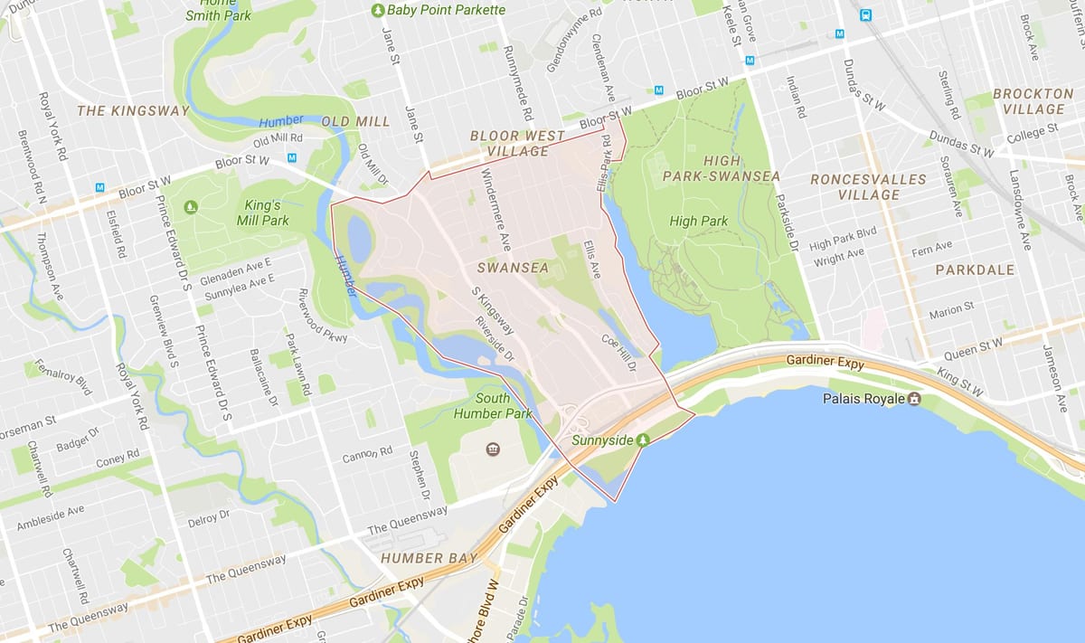 Карта на Swansea соседство Торонто