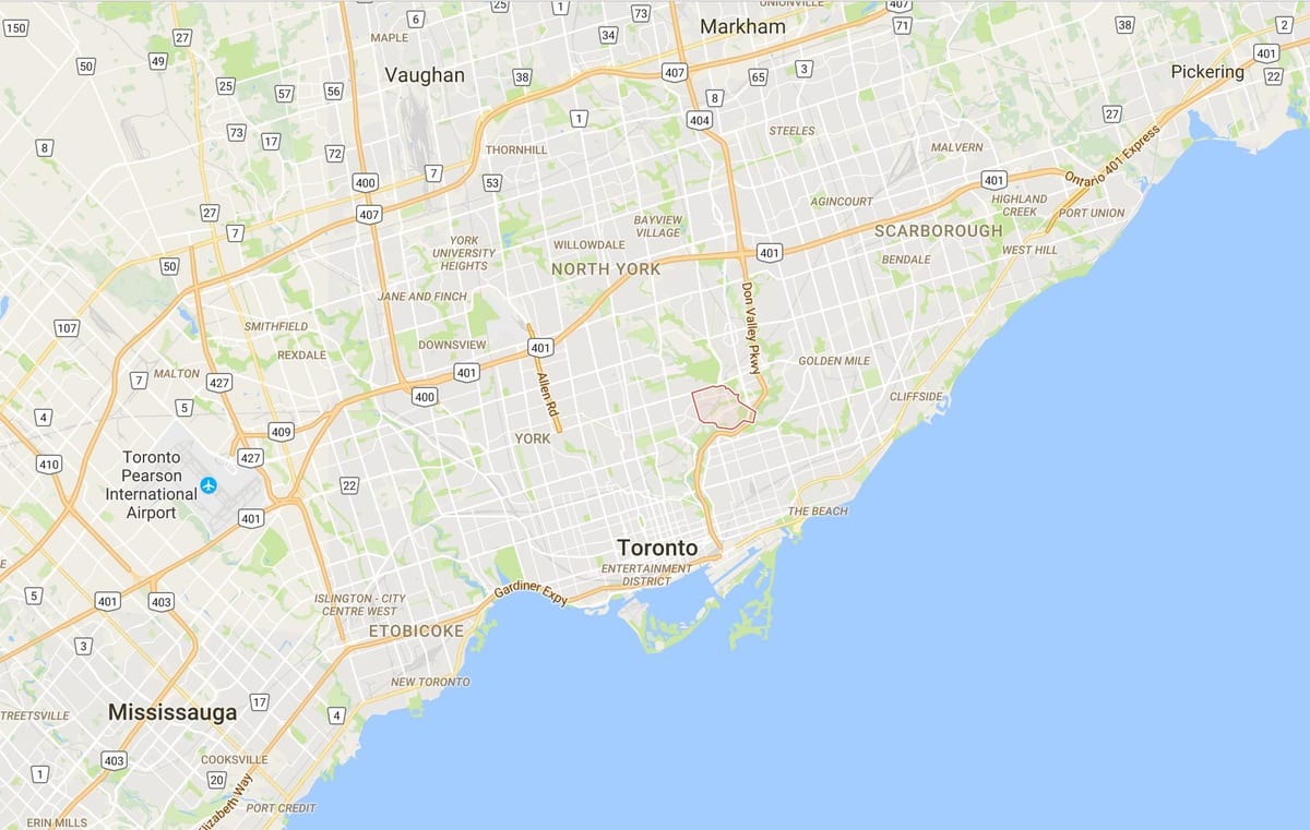 Карта на Thorncliffe Парк област Торонто