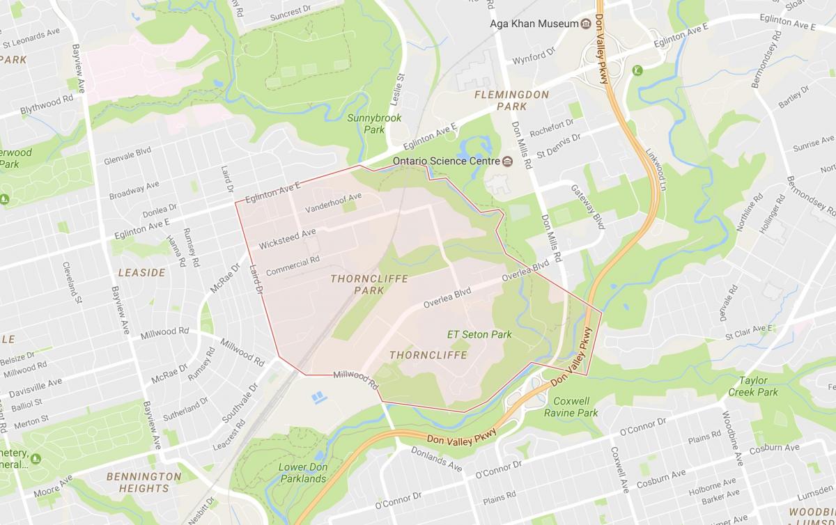 Карта на Thorncliffe Парк соседство Торонто