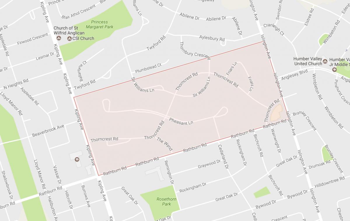 Карта на Thorncrest Село соседство соседство Торонто