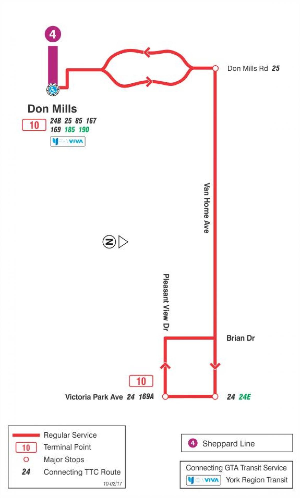 Карта на TTC 10 Van Horne автобус пат Торонто