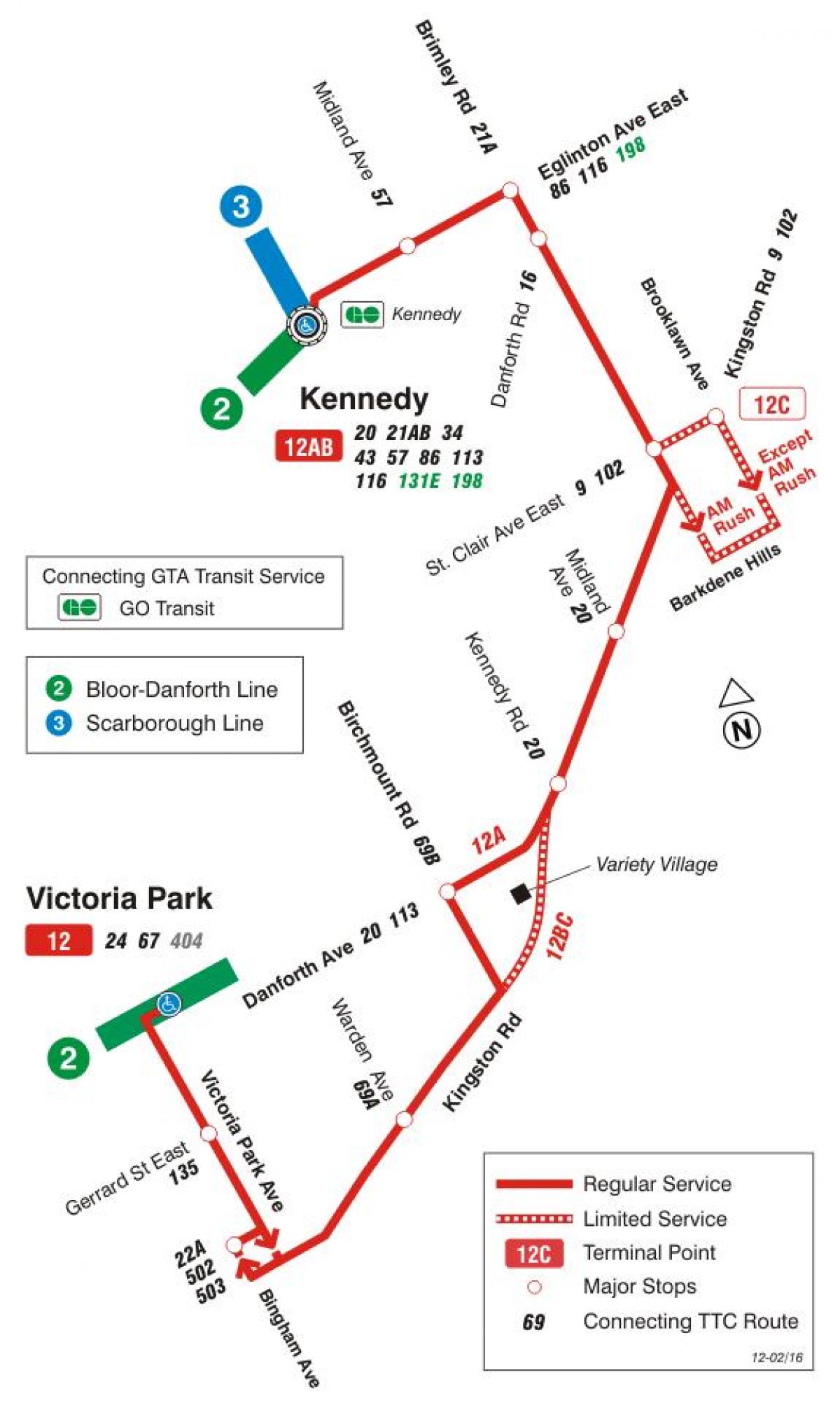 Карта на TTC 12 Кингстон Rd автобус пат Торонто