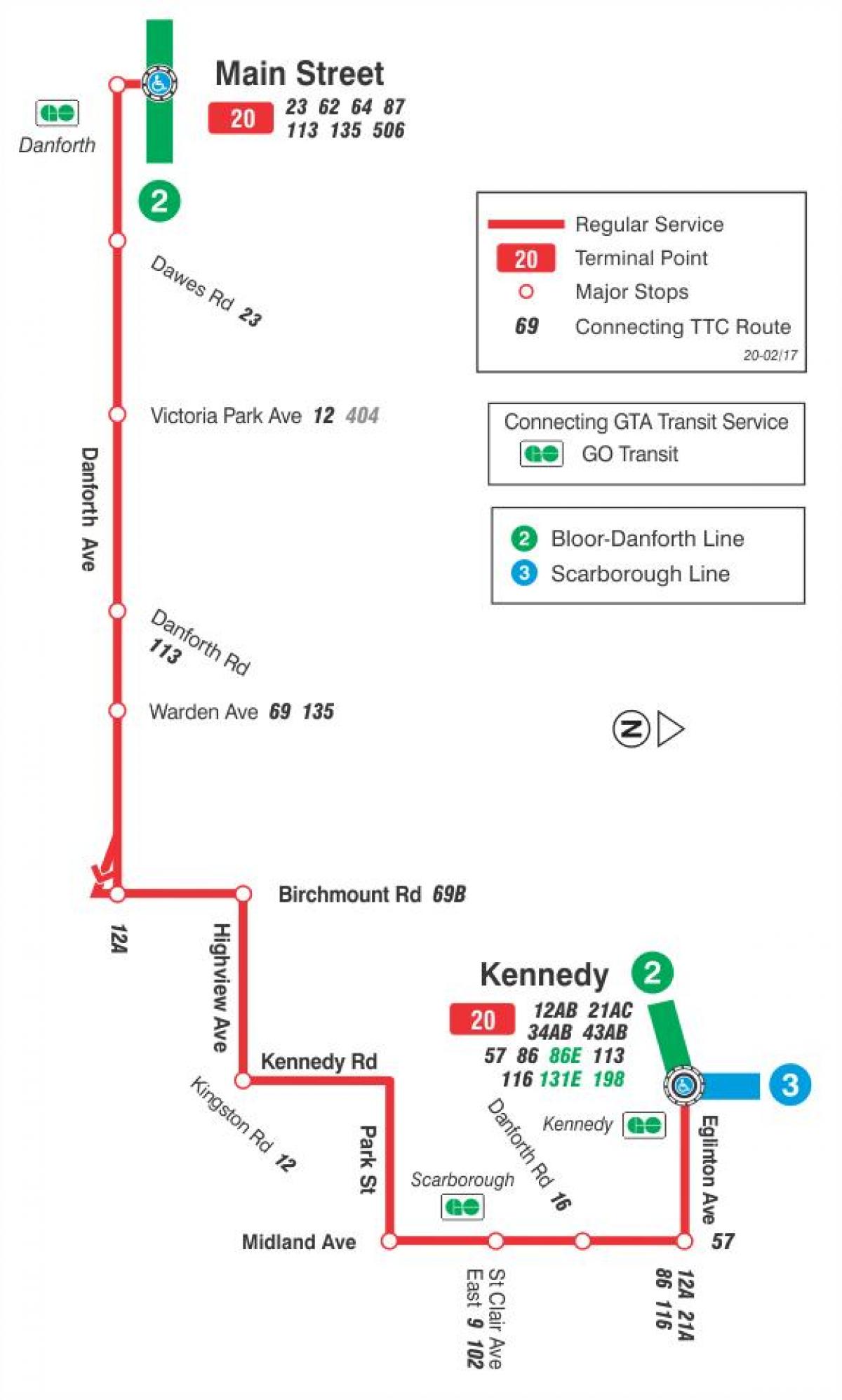Карта на TTC 20 Cliffside автобус пат Торонто