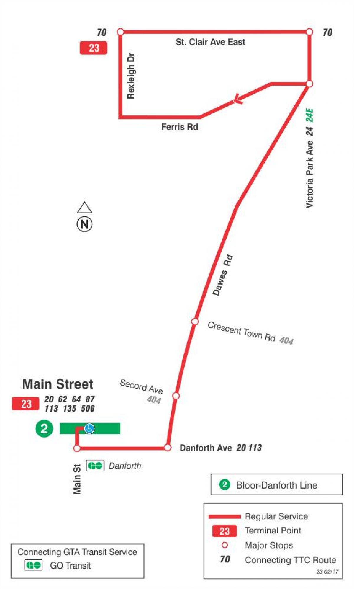 Карта на TTC 23 Dawes автобус пат Торонто