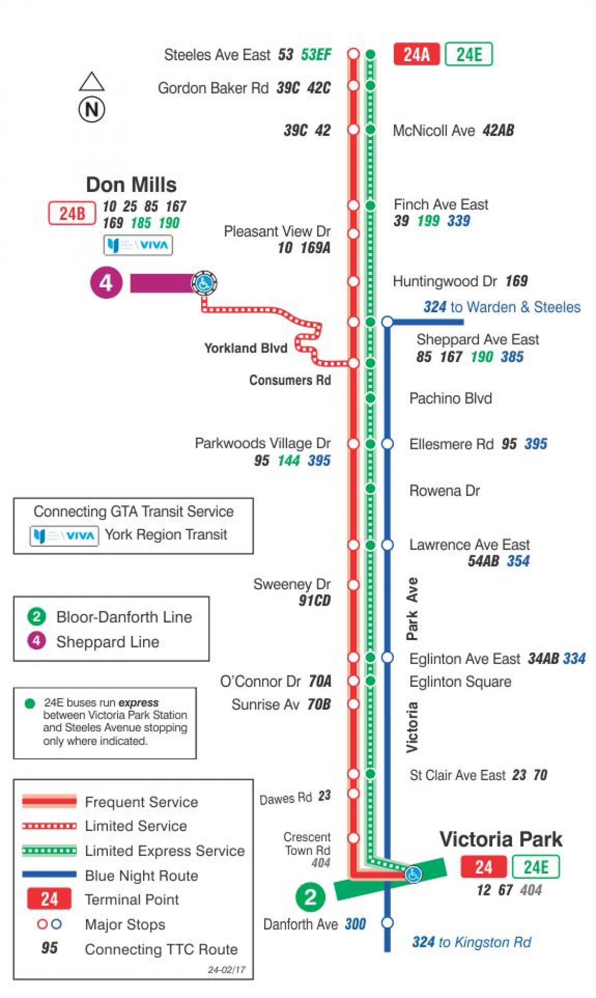 Карта на TTC 24 Викторија Парк автобус пат Торонто