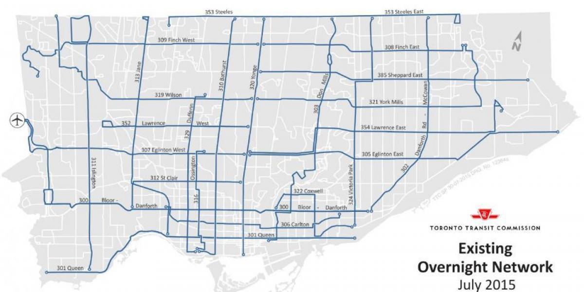 Карта на TTC преку ноќ мрежа автобус