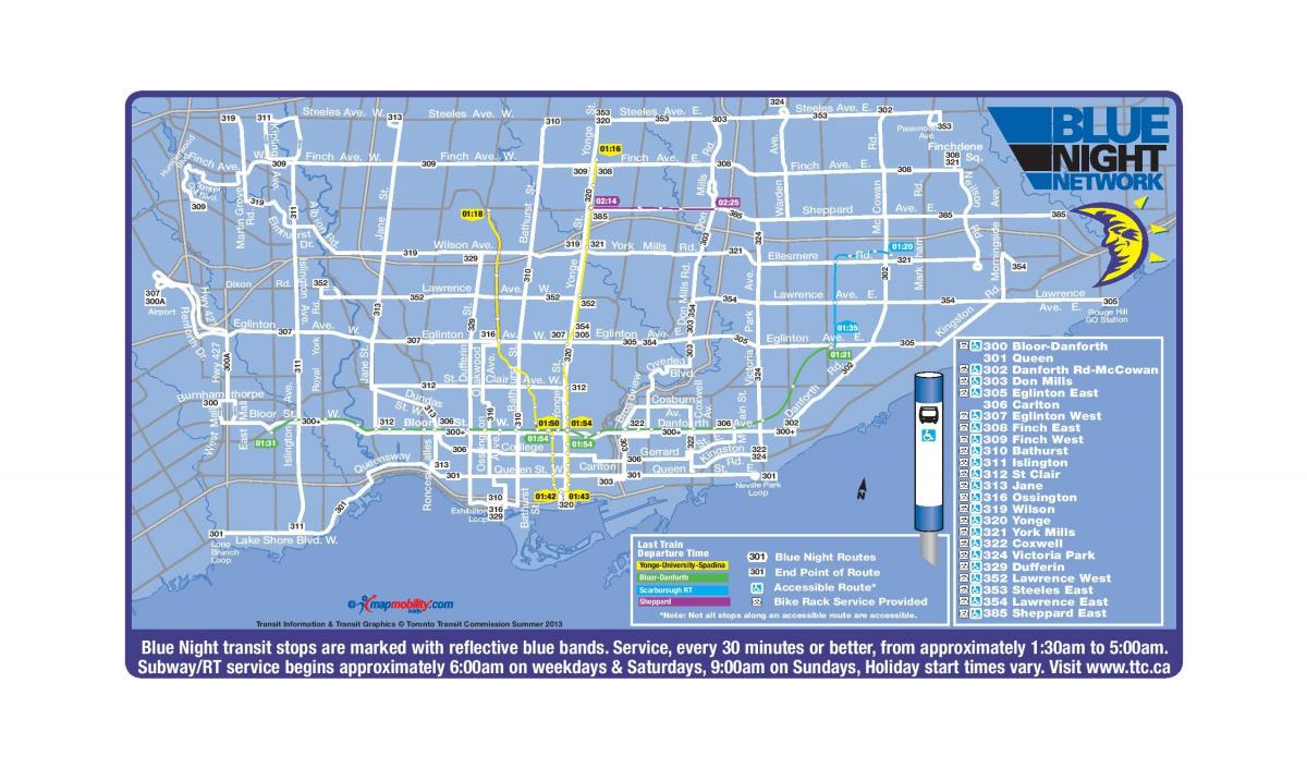 Карта на TTC сината ноќ мрежа