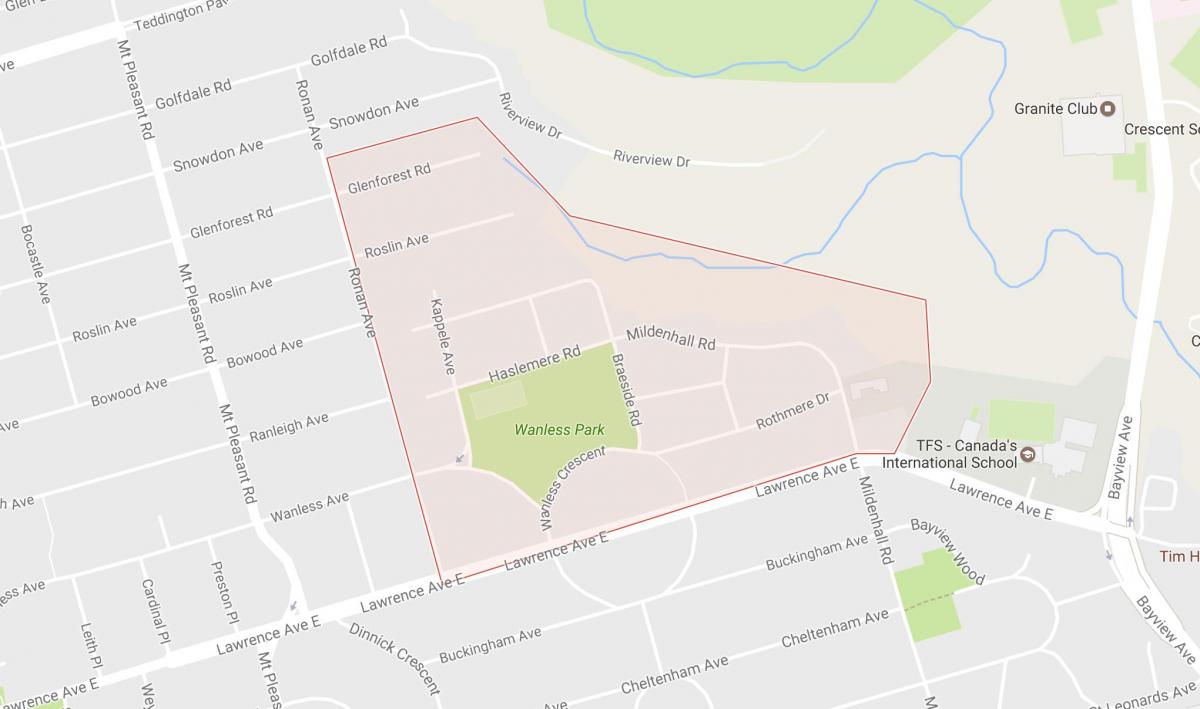 Карта на Wanless Парк соседство Торонто