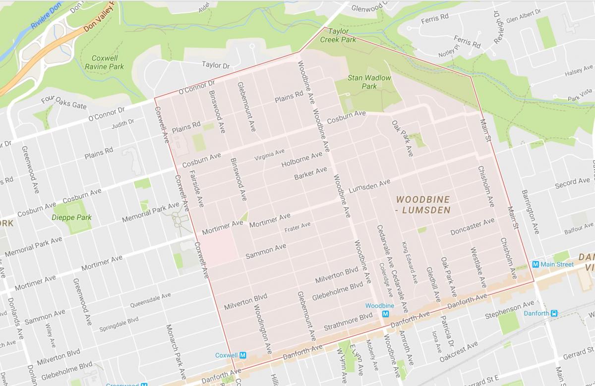 Карта на Woodbine Височини соседство Торонто